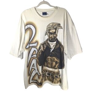 Y2K BLUEZ 2PAC Shakur AOP rapper hip hop streetwear Tshirt mens size 3XL
